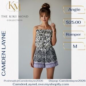 Angie Black, White & Lilac Strapless Boho Romper